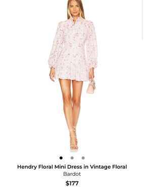 Bardot Vintage Floral High-Neck Mini Dress in Soft Pink